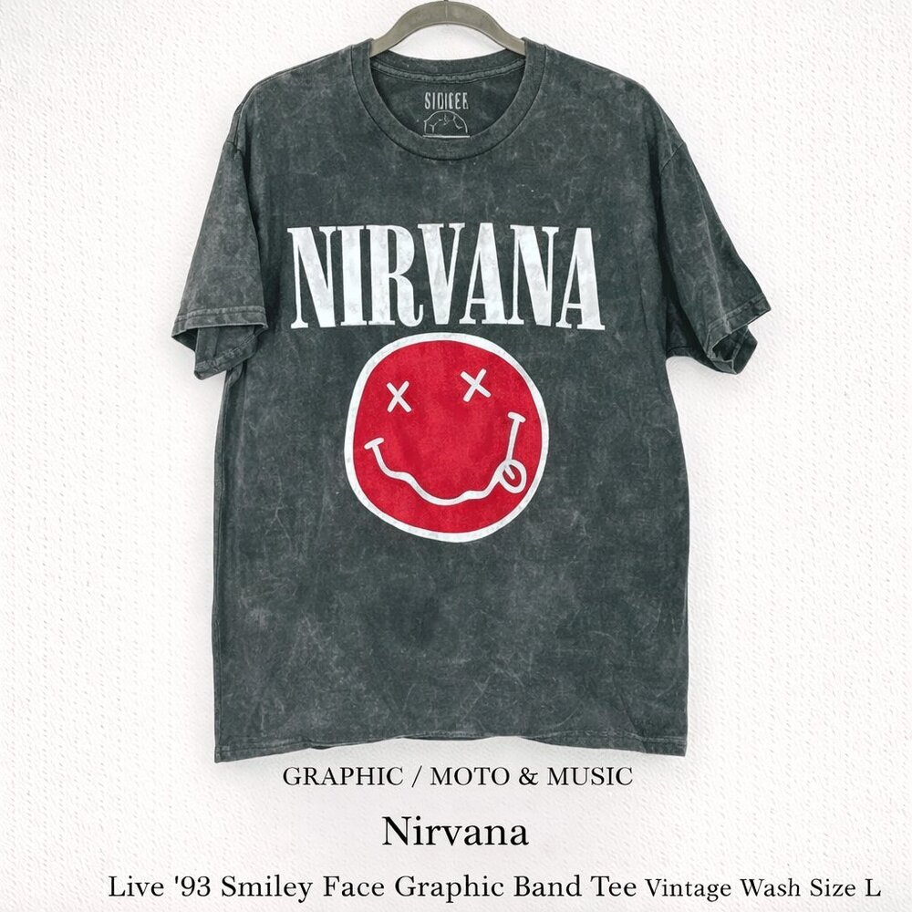 Nirvana Live ’93 Smiley Face Tee Tour Shirt 90s Grunge Band Vintage Style L